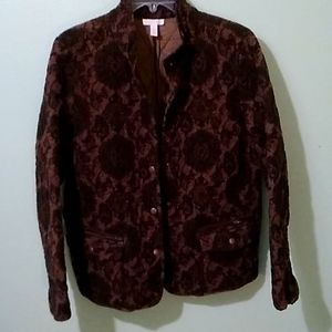 Charter club quilted jacket, large, brown, paisley, corduroy.